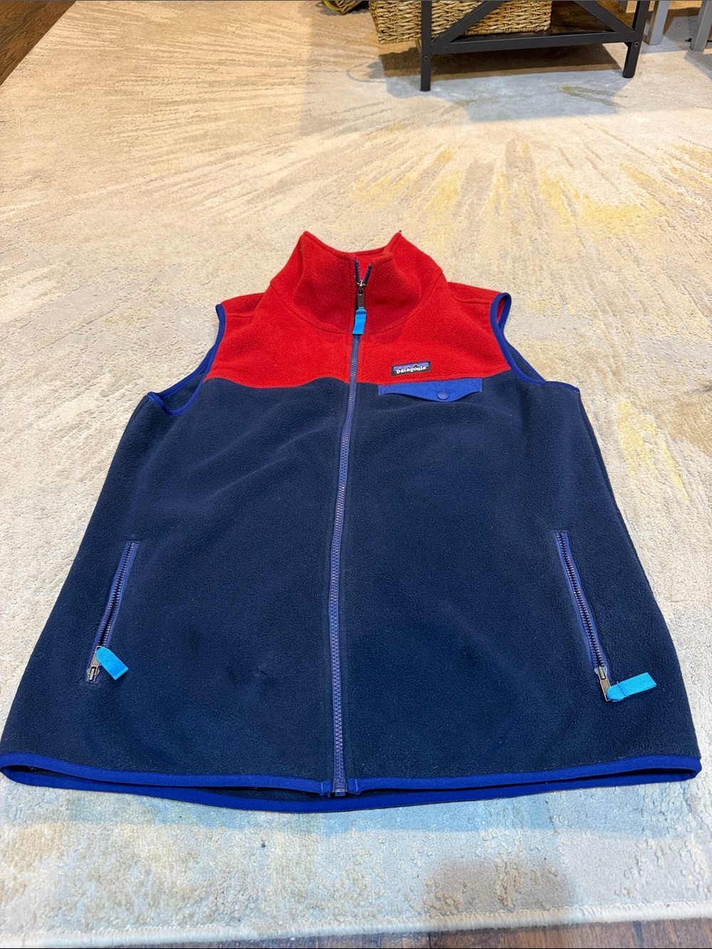 Patagonia Synchilla Snap-T Fleece Vest women’s XL Red Navy Outdoor full zip